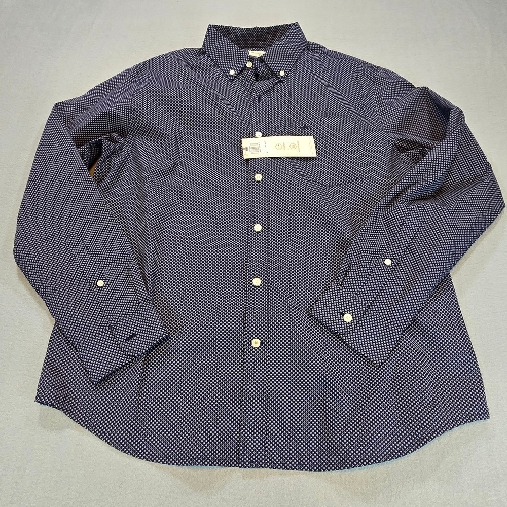 Dockers‎ Button Down Shirt Mens Large Navy Blue Geometric Diamond Long Sleeve